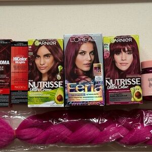 Five boxes pink red hair color + semipermanent hair mask+ synthetic extension
